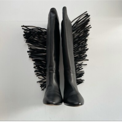 Yves Saint Laurent Dana Fringe Black YSL Boots Flat Size 37. 5 New