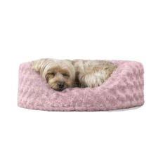 Furhaven Pet Dog Bed - Round Oval Cuddler Ultra Plush Faux Fur Nest Lounger P...