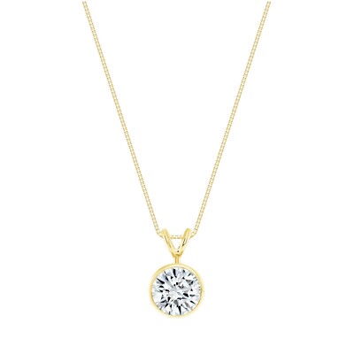 Halskette 2,25 kt runder im Labor hergestellter gewachsener Diamant massiv 14 K Gelbgold Lünette