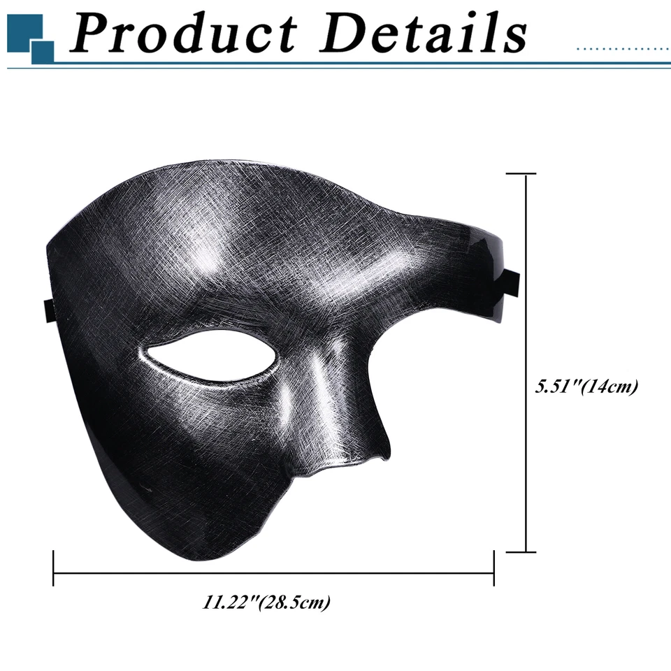 Vintage Mens Phantom of the Opera Half Face Mask for Masquerade Mardi Gras Ball - Image 2 of 4