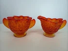 Fenton Amberine Glass Daisy and Buttons Sugar And Creamer Set 3" Tall Vintage