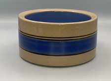 VTG Bretby Dog Cat Blue Stripe Stoneware Pottery Pet Bowl Crock 5” Across