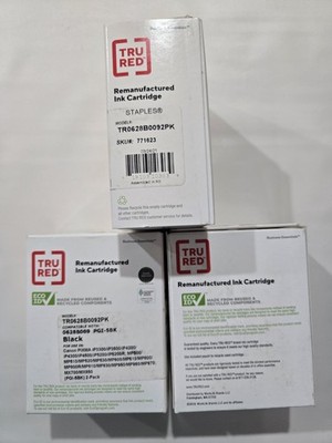 TRU RED 3 boxes of 2 PGI-5 (0628B009) Blk Remnfctrd Cartridges 