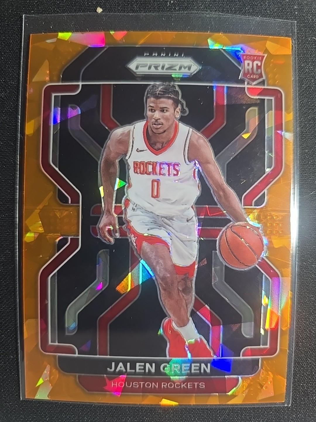 2021-22 Panini Prizm #306 Jalen Green Rookie RC Orange Cracked Ice Rockets