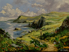 Impressionist Irish Seascape cliffs signed oil painting on board