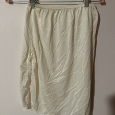FORTUNE Half Slip Sz L Off White Vintage Lingerie Nylon W/ Lace  Side Slit EUC