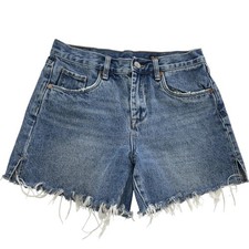 Blank NYC Shorts Womens 26 Blue Denim The Perry Mom High Rise Frayed Raw Hem