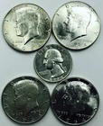*1964 WASHINGTON QUARTER & KENNEDY HALF LOT* *5 TOTAL COINS* *GEM BU+* NR #G4552