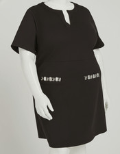 Tommy Hilfiger Women's Black Split-Neck Crepe Beaded-Pocket Dress Plus Size: 22W
