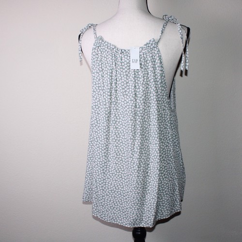NWT Gap Women High Neck Tie Straps Tank Top Blouse Top Shirt Size L Olive Floral - Picture 4 of 13