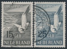 NETHERLANDS - 1951 15G & 25G Seagull airmail set of 2, used – NVPH # LP12-LP13