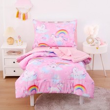 - Bedding Set for Girls, Colorful Unicorn Castle Rainbow, 4 Pieces Soft Crib ...
