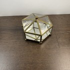 Vintage Glass And Brass Octagon Jewelry Box Dresser Display Trinket Case