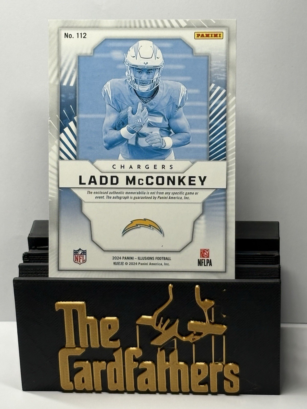 2024 Illusions Ladd McConkey Auto RC Patch /199 Red #112 Los Angeles Chargers view 2