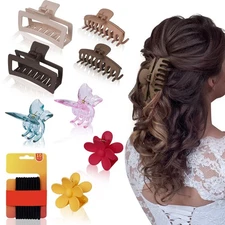 Holiday Beauty Gift Set for Wife Girls– 9 Large Hair Claw Clips+10 Hair Elastics