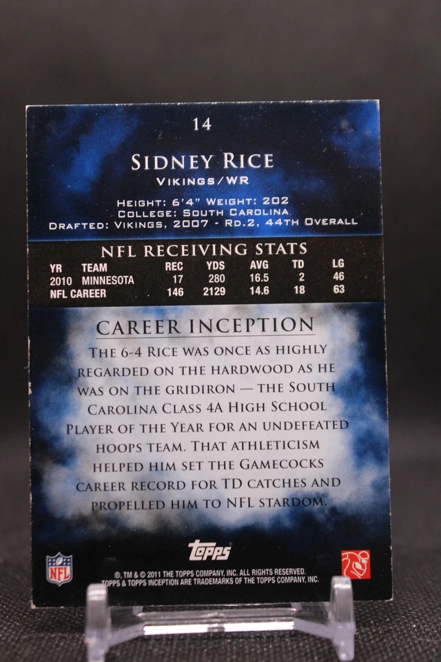 Sidney Rice #14 2011 Topps Inception Blue Minnesota VikingsSN - Image 2 of 2
