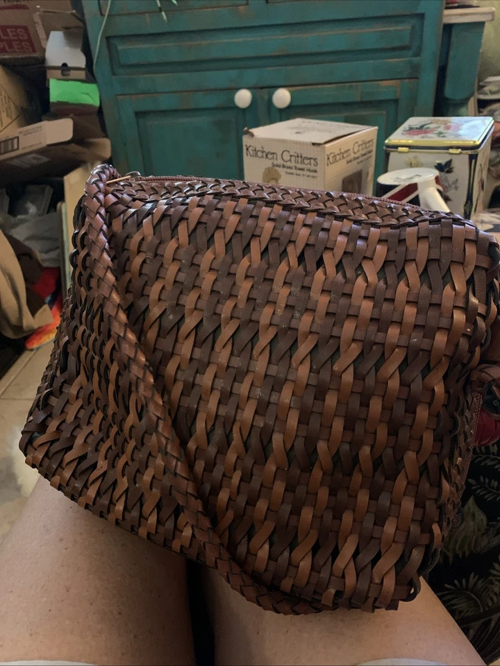 De Colección Bolso de Hombro Tejido de Cuero Marrón Cartera Bandolera Boho Festival Foto 3 de 4