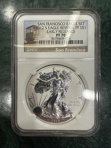 2012-S EARLY RELEASES REVERSE PROOF AMERICAN EAGLE 1 OZ SILVER DOLLAR NGC PF 70