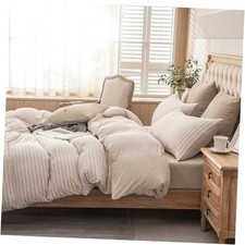 Jersey Knit Duvet Cover Set 100 T-Shirt King Beige Stripe No Comforter 