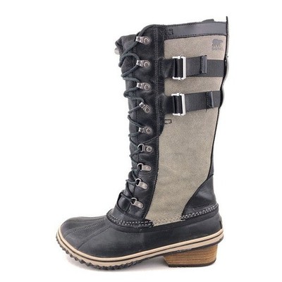 Sorel Conquest Carly II Tall WP Winter Boots Womens Size 11 EUR 42 Black Leather