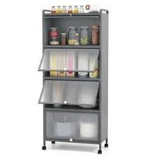 5-Tier Kitchen Storage Cabinet, Freestanding Appliance Cabinet on Wheels with...