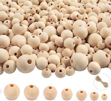 Wooden Beads for Craft 7 Size Loose Wooden Bead Set round Unfinished Wood Beads
