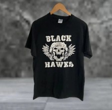 Black Hawks Men’s Medium T Shirt Helicopter Military Skull Wings Graphic