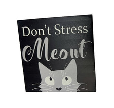 Home Pet Wood Sign Cat Stress Shelf Desk Decor Prop Plaque Black