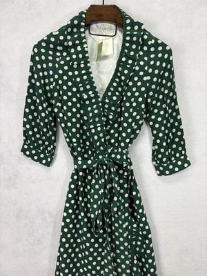 Kate Spade Dress Womens 12 Silk Wrap Ruffle Green White Polka Dot Summer  NWT | eBay