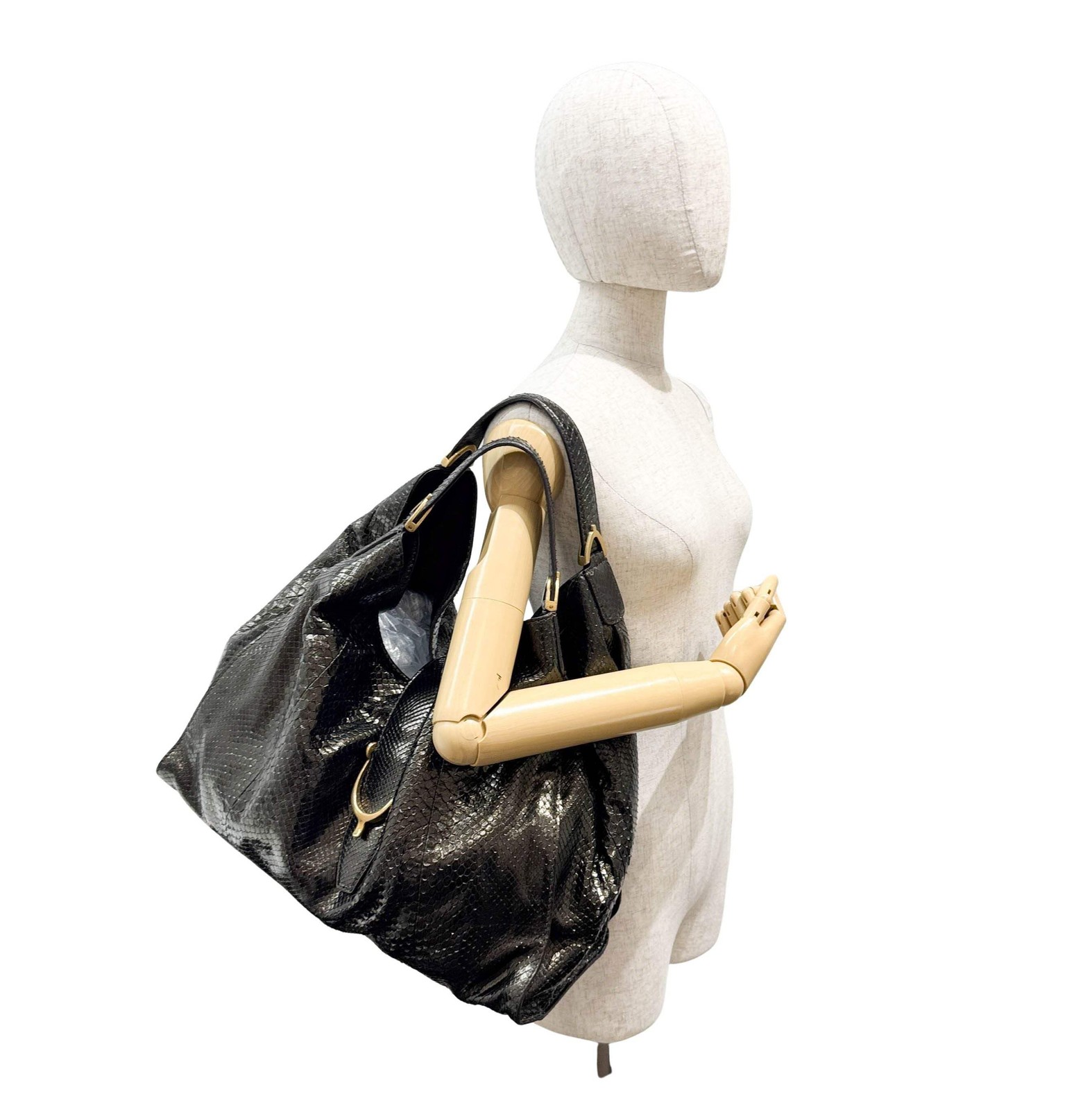 GUCCI Stirrup Dark Bronze Python Embossed Leather… - image 3