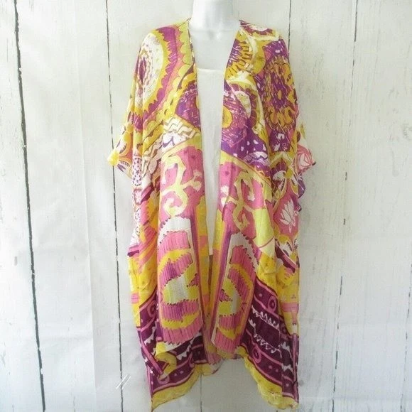 New Angie Kimono Wrap OS One Size S M L XL Art To Wear Boho Hippie Swim Cover Up