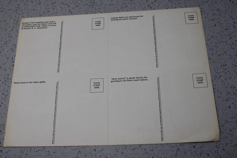 Legoland  Builders Club Pirates Postcards FULL SHEET  1992 (4 total) - Image 2 of 2