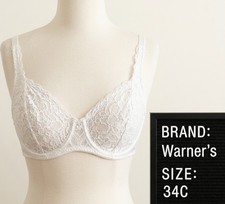 Vintage Warner's Lace Underwire Bra 34C White Sheer Unlined Retro Style 75