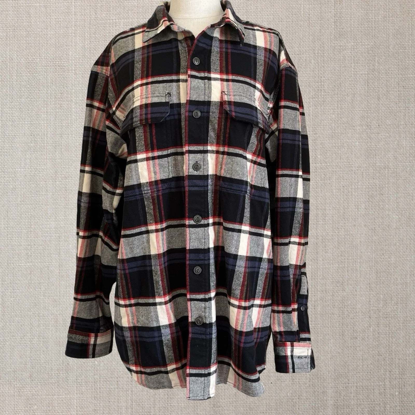 NWOT Red Head Blue Plaid Soft Flannel Button Up Shirt Flap Pockets Sz XL