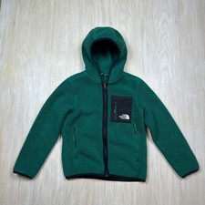 The North Face Youth Sherpa Fleece Hoodie Green Full Zip Outdoor Jacket Small