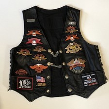Leather Motorcycle Vest With Patches HOG Sturgis Harley M/L See Measurements