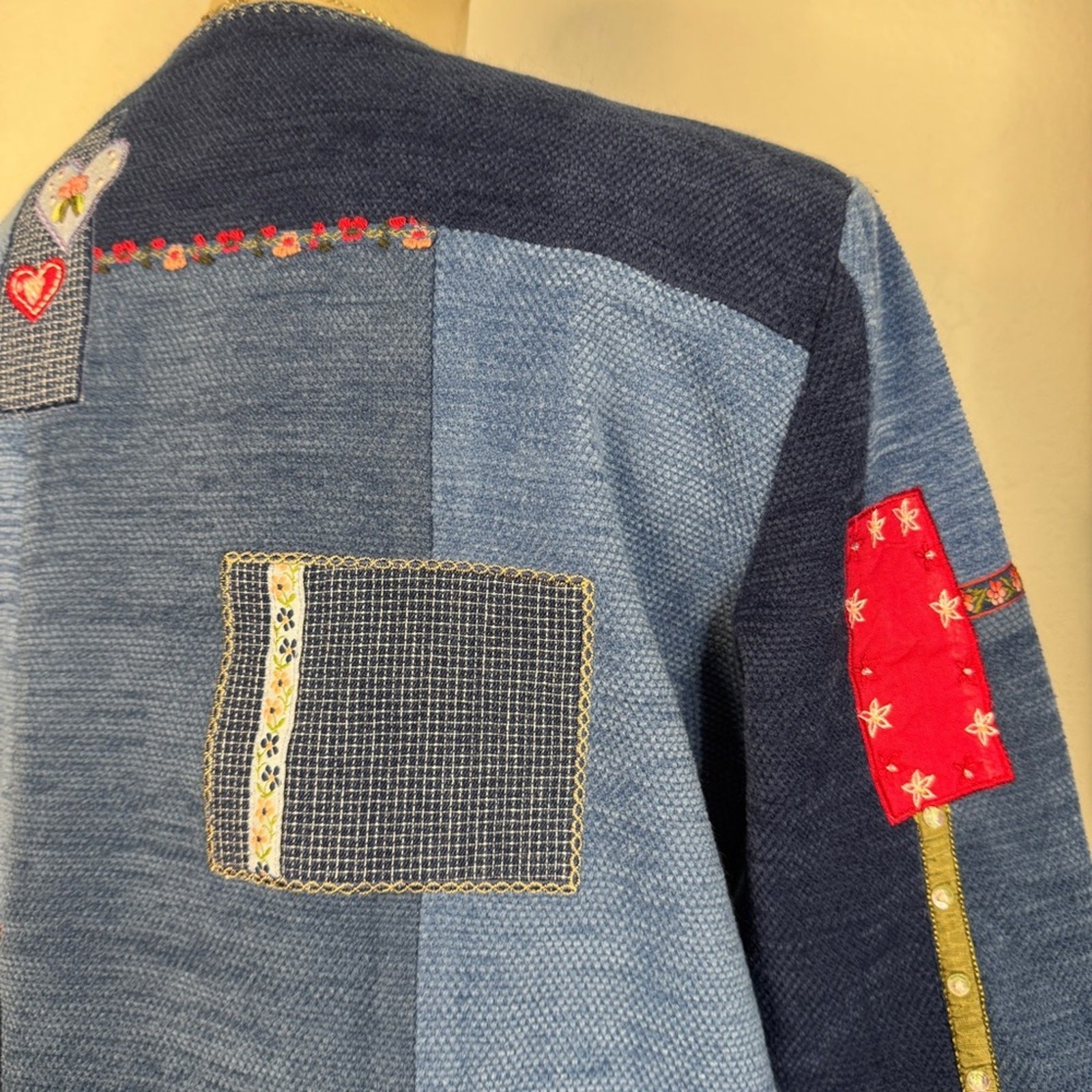 Vintage 90s Blues Patchwork Jacket Boho Cottageco… - image 5