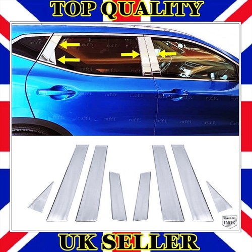Guarnizione montante porta cromato 8 pz acciaio S. per NISSAN QASHQAI 2013 al 2020 - Foto 1 di 10