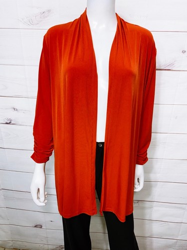 Susan Graver Womens Open Front Cardigan Top Size L Orange Stretch