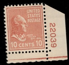 US. 815. 10c. John Tyler. Single Pre-Eye Pl#22039 UR. MNH. 1938