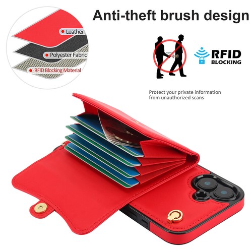 Strap Leather Card Slot Phone Case for iPhone 16 15 14 13 12 11 Pro Max XR 8 SE - Picture 39 of 59