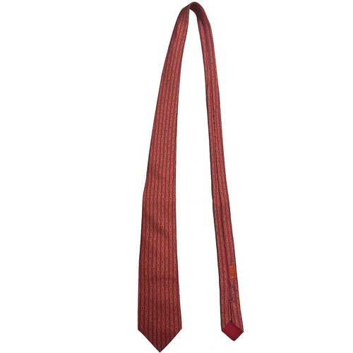 HERMES Red w/ Orange Buckles Silk Mens Tie 5412 OA - Picture 4 of 9