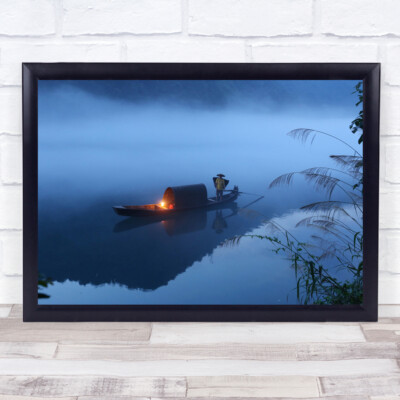 Dong Jiang See Licht Lampe Nacht Landschaft Fluss Boot Ruder Wandkunstdruck