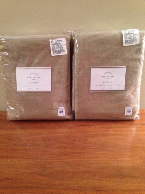 Set Of Two Pottery Barn Walnut Emery Curtains Drapes 3 In 1 Pole