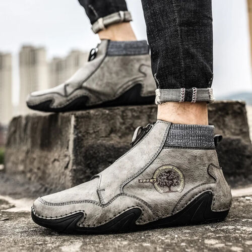 Botas de cuero cálidas para nieve para hombre Zapatos informales de invierno Botas al tobillo de caña alta Talla grande - Imagen 18 de 30