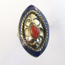 Tibetan Coral Blue Lapis Natural Himalayan Jewelry Original Adjustable Ring