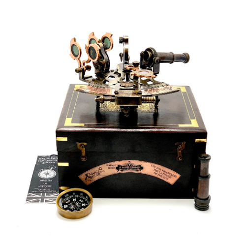 Nautical Compass Sextant Vintage Marine Astrolabe Ship's Instrument & Wooden Box - Picture 8 of 12