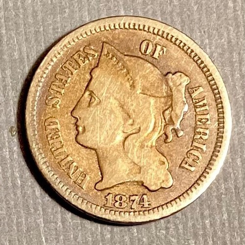 1874 Three Cents Nickel 3c - FREE US SHIPPING - Picture 1 of 2