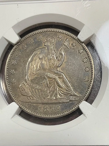 NGC AU50 1859 O SEATED HALF DOLLAR  BETTER DATE GREAT ORIGINAL LOOK