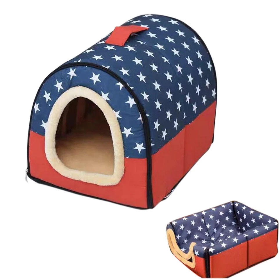 Pet Dog House Kennel Soft Igloo Beds Cave Cat Sleeping Warm Cushion Fold 2 Size - image 3 of 4